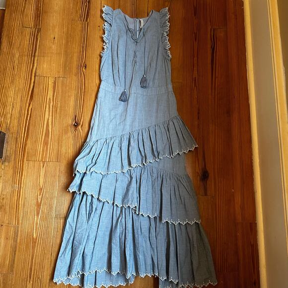 Ulla Johnson Rosalind light blue ruffle tiered tank midi dress SIZE 0 - Picture 1 of 6